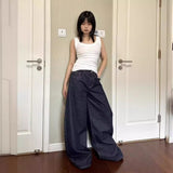 High Street Vibe Dark Blue Jeans Women Y2k Water Wash Loose High-Rise Straight Trousers Tide 68HZ