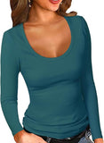 2025 Lady Collar Collar T-Shirt Basic Solid Long-Sleeved Bottom Shirt