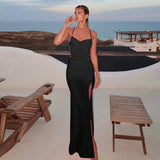Beach Slings With Folded Back Strapped With Open Skirt Dress 2025 Summer New Sexy Temperament Long Dress