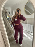 Women's Autumn And Winter New Fashion Casual Set Solid Zipper Open Shirt Straight Trousers Set 68HZ