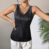 Spring/Summer 2025 New Sexy V-Neck Loose Slid T-Shirt Wears Inside Lady's Small Vest