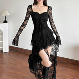New Women's Clothing In The Autumn Of 2025 Pure Color High-Waist Fashion Collar Long-Sleeved Lace Splicing Dress 68HZ