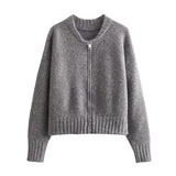 Tide Brand Round Cardigan Sweater Female Y2K Temperament Commuting Style Zipper Coat Loose Catcher Top 68HZ