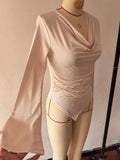 2025 Long-Sleeved Women Early Autumn New Asymmetrical Sexy Slimming Stack Collar Blouse Spring