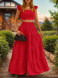 2025 Summer New Temperament Sexy Solid Color Sling Belt Large Two Sets Of Suit Dress