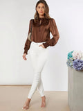 Spring 2025 New Elegant Solid Color Collar Long Sleeve With Straight-Shaped Set Of Front-Faced Women's Top Shirt Women