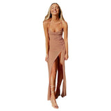 Beach Slings With Folded Back Strapped With Open Skirt Dress 2025 Summer New Sexy Temperament Long Dress