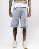 H-P Hop Cross Straight Drill Five-Point Denim Shorts Men's High Street Design Sense Loose Trousers Tide 68HZ