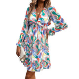 Dili Women's Clothing 2025 Spring And Summer Temperament Elegant Impact Color Printing V Collar Long Sleeve Dress