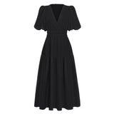 Hot New Summer High Feeling Deep V Bubble Sleeve Holiday Dress Fashion Women's Dress