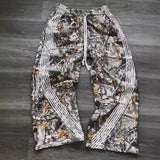 Washing Leaves Striped Camouflage Straight Slacks Men's High Street Hops Embroidered Trousers 68HZ