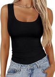 2025 Women's Collar Ribs T-Shirt Without Sleeveless Elastic Repair Basic Vest Women's Top Hottie