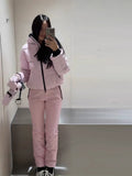 Winter Explosion Warm Fashion Hooded Zipper Short Ski Cotton Trousers Set Woman