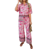 Dili 2025 Spring And Summer Print Bumped Bohemian Holiday Style Short-Sleeved Trouser Suit Women's Clothing