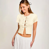 Ebay Burst Y2K Sexy Hottie Bow Decorated Hollow T-Shirt High-End Short Top