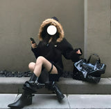 Vintage Hair Collar Zip Open Shirt Hoodie Hoodie Girl Y2k Loose Plus Thick Coat Tide 68HZ