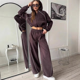 Casual Sports Ladies Set Solid Color Long Sleeve Zipper Jacket Tight Pants Two-Piece Set 68HZ