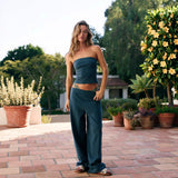 Sexy Self-Pairing Casual Striped Set Of Color Corset Tsets Fashion Tight Trousers Two-Piece Set 68HZ