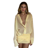 Autumn 2025 New Sexy Temperament Deep V-Necked Shirt And Hip Dress Shirt Dress