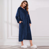 Autumn And Winter Lady Home Dress Double Velvet Thick Hooded Long Home Warm Zipper Idling