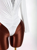 New Solid-Color Shoulder Lace Splicing Deep V-Repair Sexy Elastic Jumpsuit