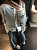 Grey Knitted Cardigans For Many Seasons Wear A Niche Design Feeling With A Loose-Fitting Round-Neck Long-Sleeved Sweater
