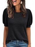 2025 New Summer Casual Pure Color Round Collar Loose Short-Sleeved Top Woman