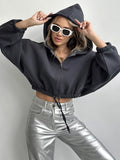 Easier Women's 2025 Spring Short-Term Cash Waist Lavel Hoodie Casual Zipper Long Sleeve Coat 68HZ