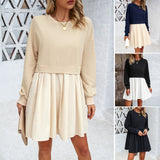 Dili Women's Clothing 2025 Spring And Summer Temperament Round Collar Long Sleeve Splicing Bump Color Dress