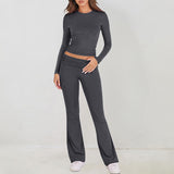 Dili Women's Clothing 2025 Spring And Summer Casual Solid Color Long-Sleeved Knitted Trousers Set