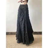 Vintage Temperament Strap Spliced Half Skirt Autumn And Winter Retro Dark High Waist Thin Strap A Word Long Skirt Tide 68HZ