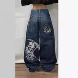 Trendy JNCO Hip-Hop Embroidered Big Pocket Jeans Men And Women Y2k High Street Drag-And-Broad Leg Pants 68HZ