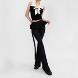 Spice Girls Fake Two-Piece Bow Tie With Sexy Low-Rise Horn Trousers Women's Cake Fake Two Slim Slimming Skirts 68HZ