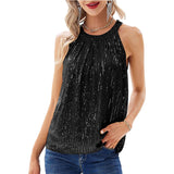 2026 Summer New Solid Color Hanging Neck Female Squine Micro-Bomb Sling Vest