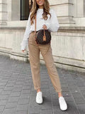 New Slim Slim Solid-Colored Folding Micro-Ply Straight Trousers Trousers Trousers Trousers