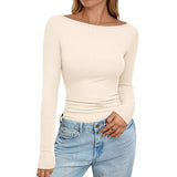 2025 Autumn And Winter Boat Collar Ribs Jersey Folding Body Out Of The Coat Leisure Basic T-Shirt