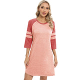 Spring And Summer Lady Home Dress Pyjamas Splicing Colliding With Color Strips Round Neck Short Sleeve Home Pajamas Woman