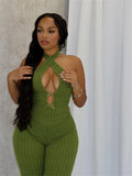 Autumn 2025 New Neck Repair T-Tie With Bare Back Sexy Babes Thorn Trousers Jumpsuit Woman