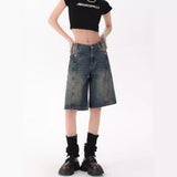 Vintage Denim Shorts Women Summer Vibe Design Water Wash Old Five-Point Trousers Loose Thin Trousers 68HZ