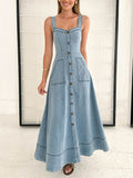 2025 New Sleeveless Mid-Long Dress Slings Bare Back Temperament Commuting Long Dress