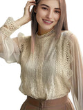New Elegant Solid-Colored Yarn Long-Sleeved Bubble Sleeve Collar Collar Collar Women's Lace Shirt
