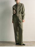 New Independent Tie Long-Sleeved Shirt + High Waist-Hanging Casual Broad-Legged Trousers Temperament Two-Set