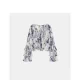2026 Spring And Summer New T-Shirt Printing French Romantic Dye Mesh Screen Lotus Leaf Side Short Soft Horn Sleeve Top