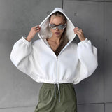 Easier Women's 2025 Spring Short-Term Cash Waist Lavel Hoodie Casual Zipper Long Sleeve Coat 68HZ