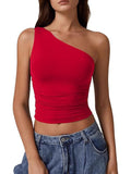 2025 Summer Women's New Sleeveless Shoulder Solid Color Repair Sexy Open-Enavel Vest T-Shirt