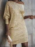 New Women's Fashion Slanted Shoulder Long Sleeve Skirt Dress Dress Dress Dress Dress Dress Dress