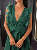 Dili Elegant Temperament Windy Style V Solid Dress Dress Women's Dress 2025 Autumn And Winter