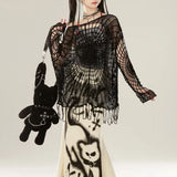 Small-Cutter Black Spider Web Coat Sweater Y2K Sweet Cool Girl Dark Hooded Shirt 68HZ