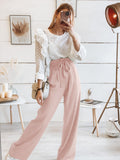Fashion New Women's Trousers Casual Broad Leg Trousers With Belt Temperament Commuter Pants