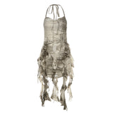 2025 Summer New Women's Pure Color Repair Height Waist Fashion Slings Sexy Bare Back Dress 68HZ